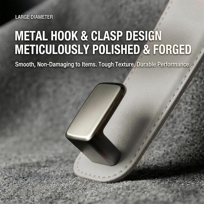 Car Headrest Hook,Premium Leather Back Seat Hanger for Purse & Bags | Solid 40lb metal core,360-degree silent rotation,space-saving hidden folding,durable dual support (2, Grey) - Image 3