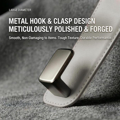 Car Headrest Hook,Premium Leather Back Seat Hanger for Purse & Bags | Solid 40lb metal core,360-degree silent rotation,space-saving hidden folding,durable dual support (2, Grey) - Image 3