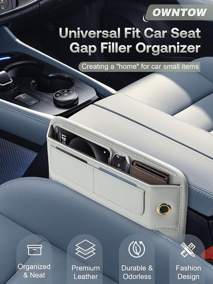 Universal Fit Premium Leather Car Seat Gap Filler Organizer, Center Console Organizer with Card Slots, Clever Gifts for Car SUV Truck Owners (Beige, 1 Pack) - Image 2