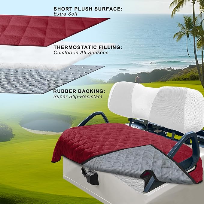 YOKYHOM Golf Cart Seat Covers, Thick Plush & Non-Slip Backing, Wine Red | Heat & Cold Protection, All-Season Comfort, 51 x 30.5 in, Fits Most 2 & 4 Passenger EZGO, Club Car, Yamaha & Icon Carts - Image 2