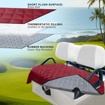 YOKYHOM Golf Cart Seat Covers, Thick Plush & Non-Slip Backing, Wine Red | Heat & Cold Protection, All-Season Comfort, 51 x 30.5 in, Fits Most 2 & 4 Passenger EZGO, Club Car, Yamaha & Icon Carts - Image 2