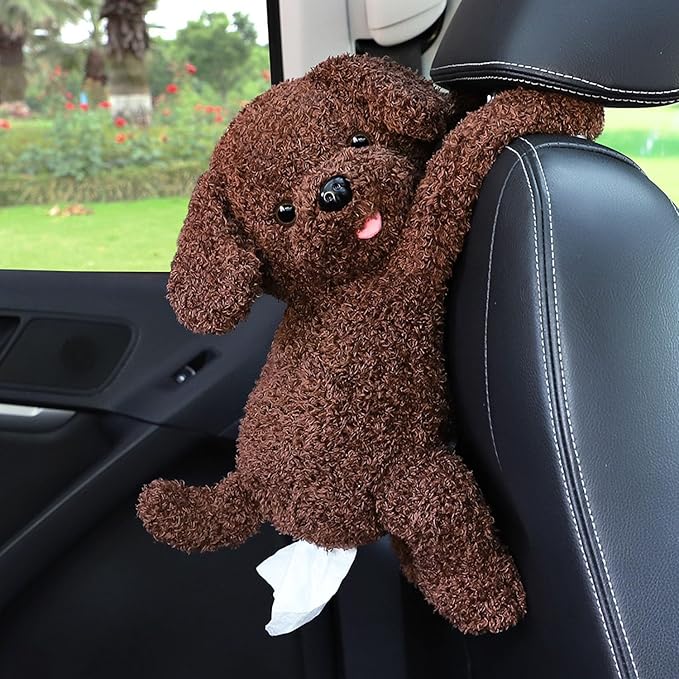 Elephant Tissue Box Cover Plush Tissue Box Holder for Car, Home, Decorative Holder/Organizer for Bathroom Vanity Countertop, Nightstands, Office Desk-Dog by seemehappy