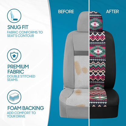 BDK Pink Inca Car Seat Covers for Front Seats, 2 Pack– Geometric Print Front Seat Cover Set with Matching Headrest, Sideless Design for Easy Installation, Universal Fit for Car Truck Van and SUV - Image 6