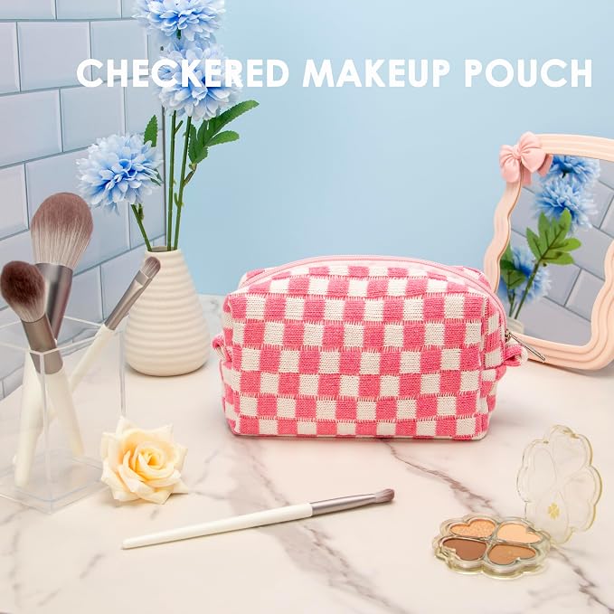 Checkered Makeup Bag for Purse, Small Cosmetic Pouch,Mix Color,6 Pack | Cute Zipper Makeup Organizer for Women, Travel Essentials, Toiletries, Makeup Brushes, Beauty Accessories&Bridesmaid Gifts - Image 4