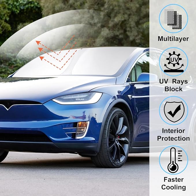 Windshield Sun Shade Sunshade for 2016-2026 TES-la Model X | Full covered for windshield, Foldable & Durable, Block UV Rays, Reduce Heat, Easy to install, Keeps Car Cooler - Image 2