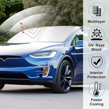 Windshield Sun Shade Sunshade for 2016-2026 TES-la Model X | Full covered for windshield, Foldable & Durable, Block UV Rays, Reduce Heat, Easy to install, Keeps Car Cooler - Image 2