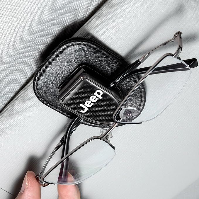 Sunglasses Holder, Leather Glasses Holders Compatible with Jeep Series Car Sun Visor, Eyeglasses Hanger and Ticket Card Clip Eyeglasses Mount for Car, for Accessories, Black by Unknown