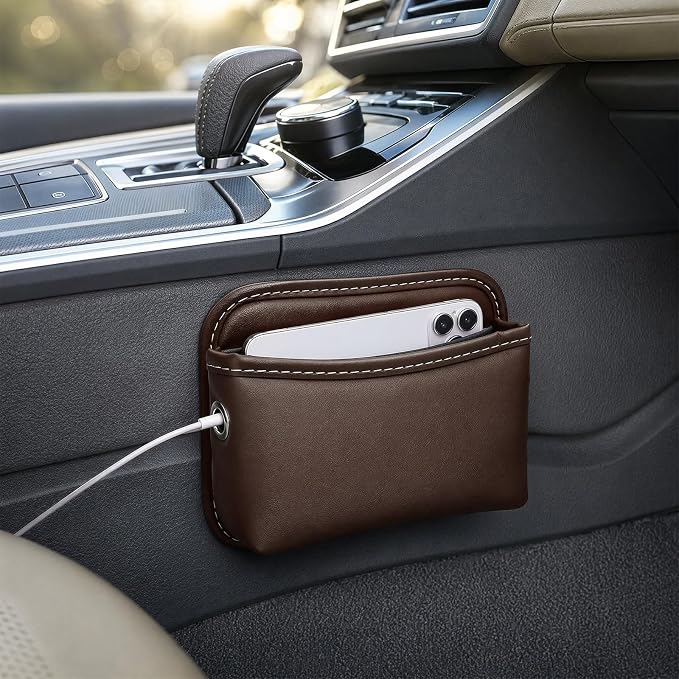 Car Seat Side Storage Pocket, Waterproof Leather Console Side Storage Bag with Card Holder, Multifunctional Phone & Sunglasses Pocket Bag for Car Door Seat Console (Brown) - Image 6