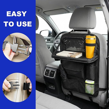 2PCS Car Backseat Organizer with Foldable Table Tray, 5 Storage Pockets Auto Seat Back Protector w/Tablet Holder, Back Seat Cover Storage Organizer Kick Mats for Most Cars - Image 6