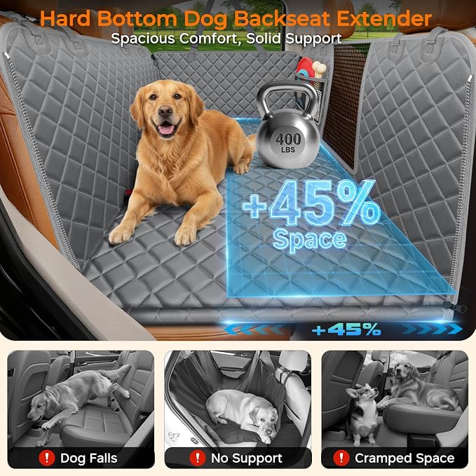 URPOWER XL Hard Bottom Dog Seat Cover for Full-Size Crew Cab Trucks | 400 lbs Support, 45% More Space, Waterproof, Mesh Window, Scratch Resistant, Non-Slip, Easy Care, Dog Seat Belt Included - Image 2