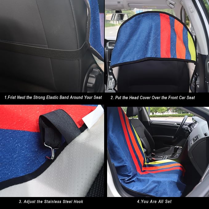 Car Seat Cover Protector Front Seats,for Gym Workout,Running,Swimming,Beach and Hiking,Waterproof Sweat Towel Bucket Seat Covers for Cars SUV Trucks (Racing Stripes, 1Pcs) - Image 4