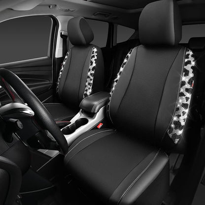 CAR PASS Cow Diamond Leather Bling Car Seat Covers Universal, Faux Shining Rhinestones Two Front only, Fit 95% Automotive Glitter Crystal Sparkle Strips for Cute Women Girl, 2PCS Cow Silver Diamond - Image 7