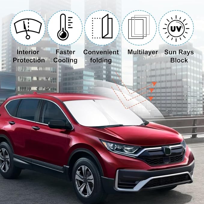 Front Windshield Sun Shade Foldable Car Front Window Sun Shade Windshield Shade Custom Fit for 2017-2022 Honda CRV Block UV Rays Car Accessories Heat Keep Cooler - Image 3