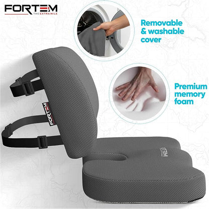FORTEM Seat Cushion & Lumbar Support for Office Chair, Wheelchair, Car | Memory Foam | Ergonomic Design | Washable Cover | Non Slip | Dark Grey - Image 3