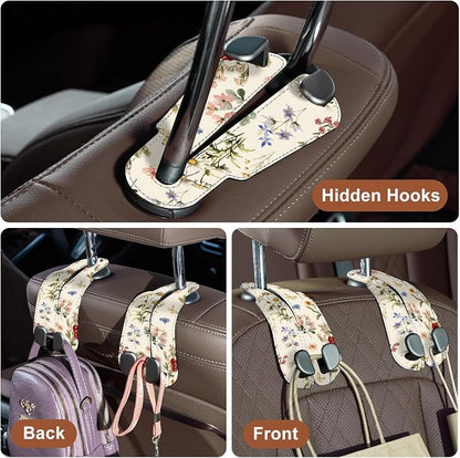 CoBak Purse Hook for Car - Universal Premium Stitched Leather and Aluminum-Magnesium Alloy Double Car Seat Back Storage Hook for Purses, Handbags, Bags (2 Pack),Antique Floralia - Image 4