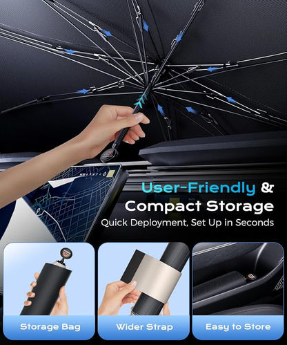 [2026 Upgrade] Coverado Windshield Sun Shade, UPF80+ Sunshade for Car Windshield Blocks Heat & UV Rays, Thickened Vinyl Coating Keep Cool Protect Interior, M 57”x32” for Sedans/SUVs - Image 7