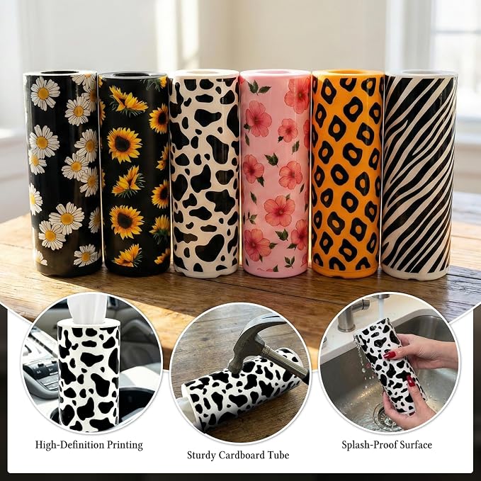 Car Tissues Cylinder for Cup Holder - Refillable Round Tissue Canister with 2 Packs Tissues - Cow Car Decorations,Cow Cars Interior Accessories for Women & Men - Fits Most Auto Cup Holders (Cow Print) - Image 4