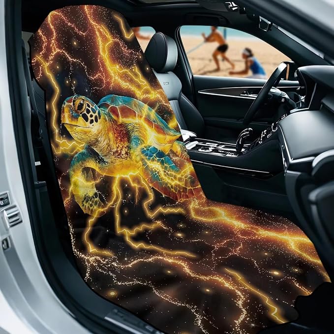 Car Seat Towel Cover After Gym Lightning Sea Turtle Print Car Seat Hoodie Towel with Storage Bag Quick-Dry Sweat Towels for Gym Workout, Running, Swimming, Beach and Hiking - Image 2