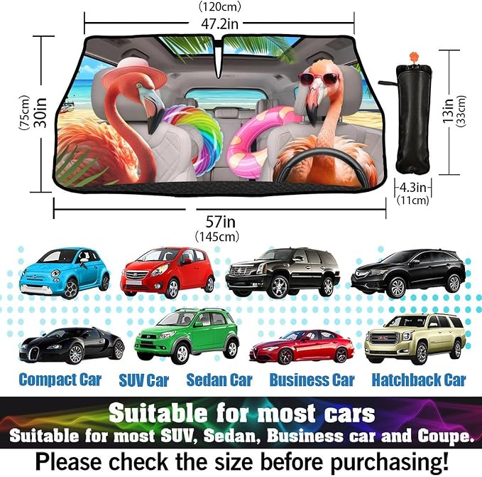 Funny Flamingo Car Windshield Sun Shade Umbrella Automotive Windshield Sunshade Foldable Front Car Accessories Interior Decor to Keep Vehicle Cool for Most Vehicles 57'' X 30'' - Image 3