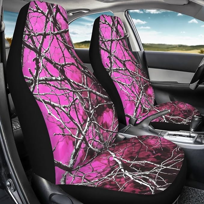 Red Hunter Camo Print Car Seat Cover Front Bottom Seat Cushion Cover, Branch Camoflage Pink Front Seat Covers fits Most Cars, SUVs, and Trucks, Washable and Easy to Install - Image 7