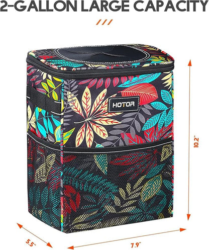 HOTOR Car Trash Can, Compact Waterproof Organizer, Leak-Proof Bin, 2-Gallon | Autumn Leaves, Multifunctional Car Accessory with Adjustable Straps & Magnetic Snaps for Interior Car Storage - Image 8