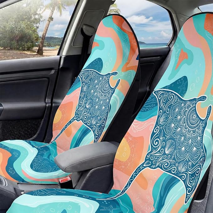 2 Pack Car Seat Towel Covers, Sweat-Proof Microfiber Seat Protectors for Gym, Running, Beach & Workout, Breathable Quick-Dry, Machine Washable, Pastel Manta Ray Print, Universal Fit - Image 5