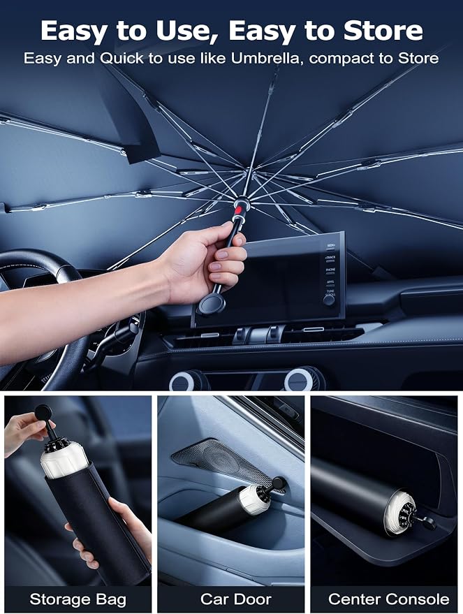 DMJN Umbrella Windshield Sun Shade for Toyota RAV4, Car Sunshade for Front Windshield [Nano Ice-Crystal Coatings] UPF50+ Heat & UV Block, Protect Interior & Keep Cooler - Image 8