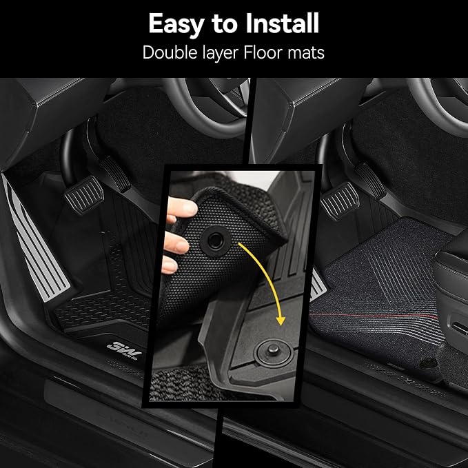 3W 9PCS Floor Mats for Tesla Model Y Juniper 2025 2026 Star Trails Carpets | Only Premium/Performance, Metal Pedal, Cargo Liner Backrest Mats Double Layer TPE All Weather Custom Fit Model Y Accessories - Image 3