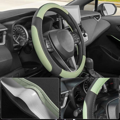 SEG Direct Steering Wheel Cover 14.5-15 inch Car Auto Interior Accessories | Universal Medium Standard Size 37-39cm for Car Truck SUV, Microfiber Leather, Anti-Slip Comfortable Grip, Black Pastel Green - Image 3