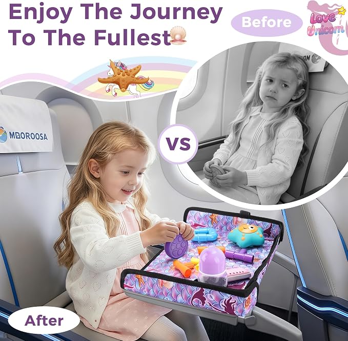 COOLBEBE Airplane Tray Table Cover, Foldable Travel Tray Cover | for Toddlers 1-3, Universal Fit for Airplane, Car Seat, High Chair, Machine Washable, Mermaid - Image 5