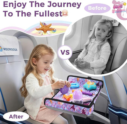 COOLBEBE Airplane Tray Table Cover, Foldable Travel Tray Cover | for Toddlers 1-3, Universal Fit for Airplane, Car Seat, High Chair, Machine Washable, Mermaid - Image 5