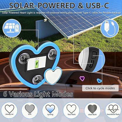 Solar Powered Heart Light for Car (2pc ice Blue) | 2pcs Led wireless lamp with 6 modes vibration sensor, auto light activation, romantic gift for couples interior decor - Image 6