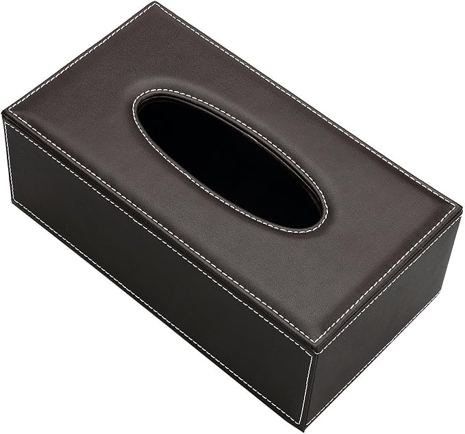 KINGFOM Rectangular PU Leather Tissue Box Cover - Facial Tissue Paper Napkin Holder for Bathroom, Home, Office, Car Automotive Decoration with Magnetic Bottom(Brown) - Image 3