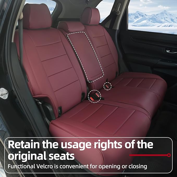 Lolcar CRV Seat Covers Custom Fit for Honda CRV 2023 2024 2025 2026 Leather Car Seat Cover Full Set for Trucks SUV,Waterproof Car Seat Cushion,Faux Leather (Burgundy) - Image 3