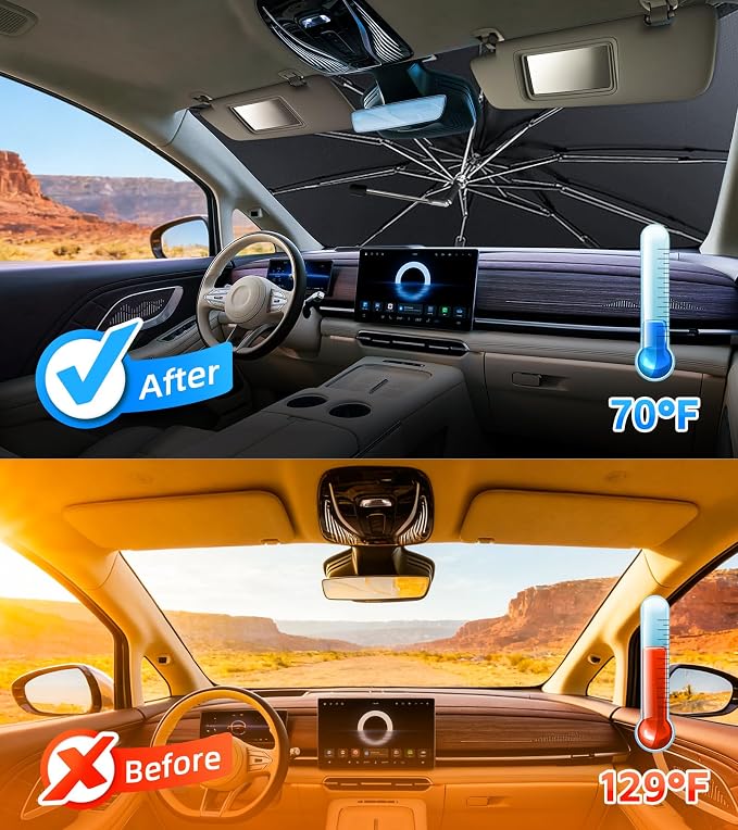 Windshield Sun Shade Umbrella for Ford Edge 2015-2026 Front Window Shield | Heat-Reflective Window Shade, Umbrella Sunshade Cover Blocks Heat, Protects Interior, Vehicle-Specific Precision Fit - Image 5