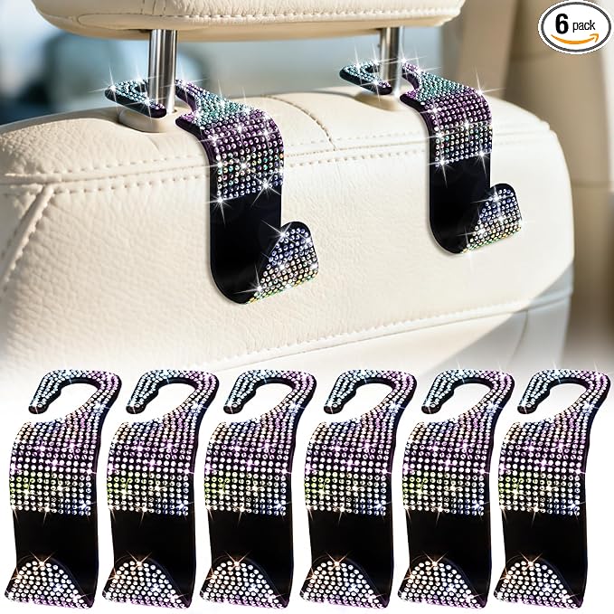 BFXM 6 Pack Car Seat Headrest Hooks,Car Accessories Bling Colorful | Back Seat Purse Hanger Holder Hook, Universal Storage Organizer for Handbag Grocery Bags Coats by BFXM