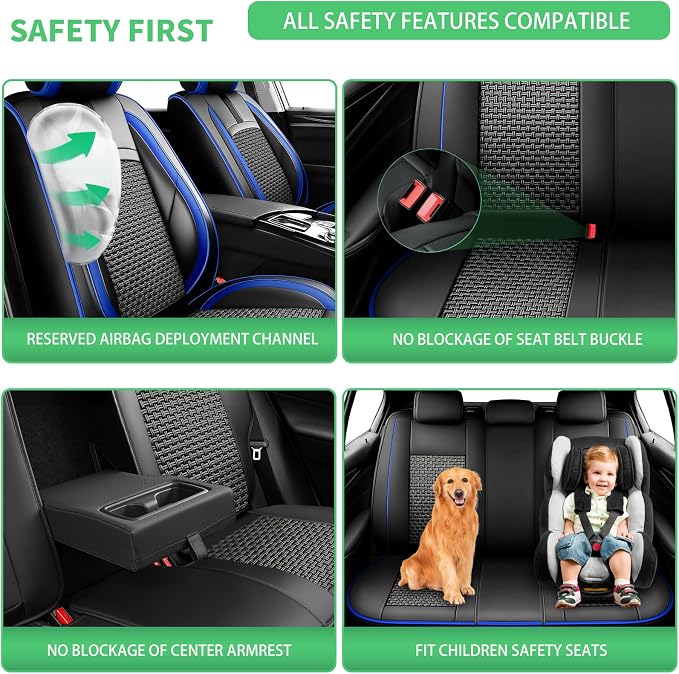 Fit Rogue Car Seat Covers for Nissan Rogue 2014-2024 2025 2026 -Upgraded Premium Breathable Cooling Ice Silk Leather Seat Covers,All-Weather Breathable Seat Cushion Protector,Full Set,Blue - Image 5