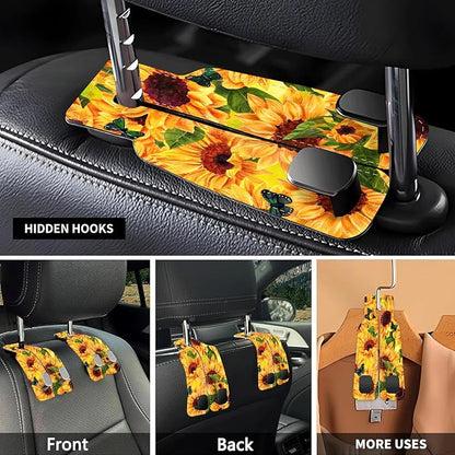 Car Seat Headrest Hook, Universal Leather Cute Hanger Holder Hook, Storage Organizer Interior Accessories for Purse Bags Handbag Sunflower Butterfly - Image 3