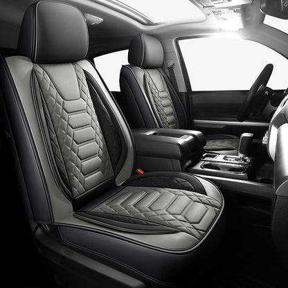 FREESOO for Toyota Tundra Seat Covers 2007-2021 Crewmax Cab 2 Front Set | 2pcs, Custom Fit, Airbag Compatible, Premium Waterproof Leather, for Truck Toyota Tundra Accessories, BlackGrey by FREESOO