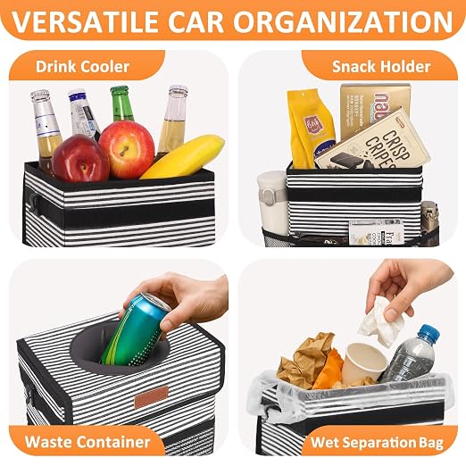 Vankor Car Trash Can with Lid Leak Proof Car Accessories for Women | 3 Gallon Cute Hanging Car Trash Bin for Men Car Truck Vehicle Sedan SUV Interior Automotive Garbage Cans, Stripe - Image 6