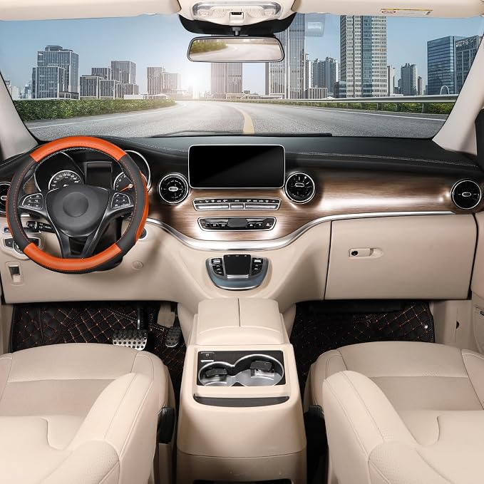 SEG Direct Steering Wheel Cover 14.5-15 inch Car Auto Interior Accessories | Universal Medium Standard Size 37-39cm for Car Truck SUV, Microfiber Leather, Anti-Slip Comfortable Grip, Black and Orange - Image 2