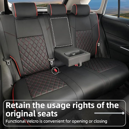 Lolcar RAV4 Seat Covers Custom Fit for Toyota RAV4 2019 2020 2021 2022 2023 2024 2025 LE,XLE,XLE Premium,Limited,Airbag Compatible,Seat Cover Full Set for SUV, Waterproof Leather（Black with Red Trim） - Image 4