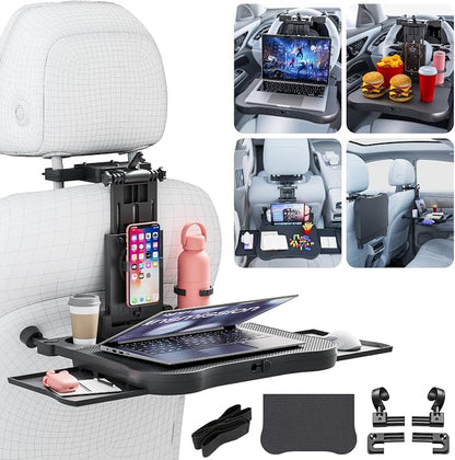 Car Back Seat Tray Table for Older Kids & Passengers, Road Trip Travel | Sturdy Desk Holds Laptop/Meals, 360° Rotatable Phone Holder & Dual Cup Slots, Adjustable Height for Older Kids & Adults by Qlhshop