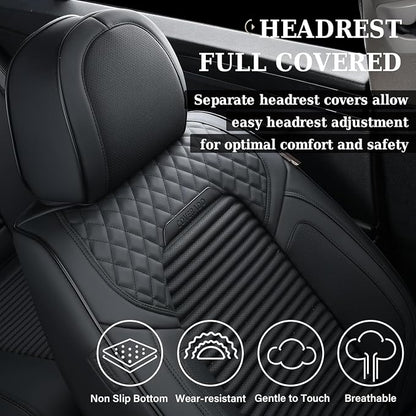 Coverado Front Seat Covers, Black Nappa Leather Car Seat Covers, Black Seat Covers for Cars, Car Seat Protector Cushions Universal Fit for Most Sedans SUV Pick-up Truck - Image 4