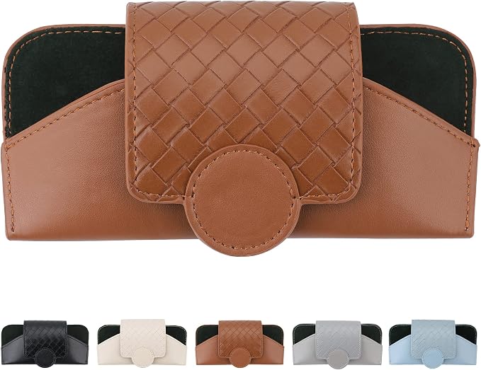 KINIVA Sunglasses Holder for Car Visor Leather Glasses Case with Clips for Car Visor Automotive Interior Visor Accessories Apply to All Car Models (10 Brown) - Image 7