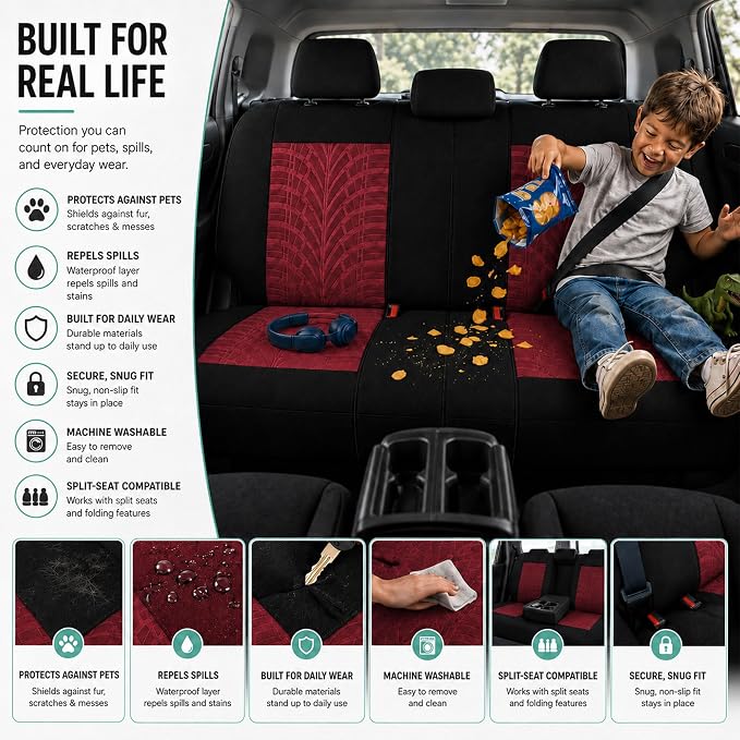 FH Group Full Set Travel Master Car Seat Covers, Airbag and Split Rear Car Seat Cover Universal Fit Interior Accessories for Cars Trucks SUV, Automotive Seat Covers, Burgundy - Image 8