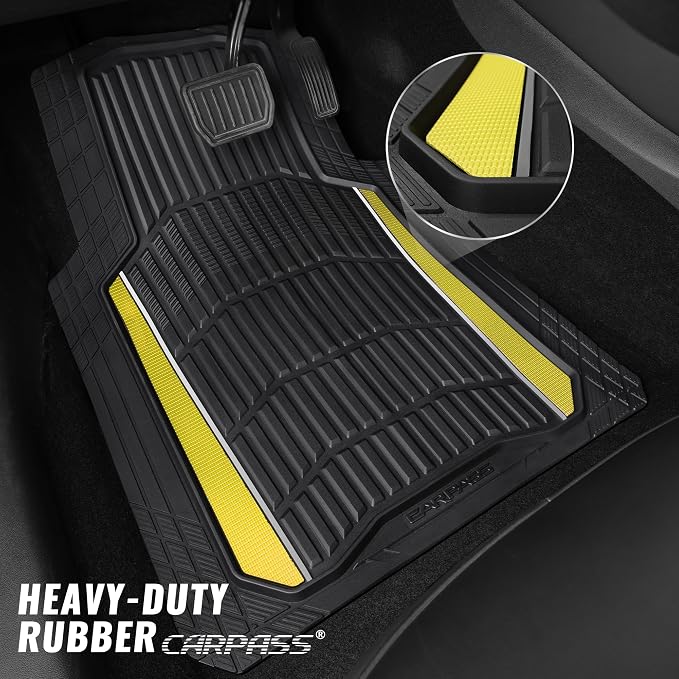 CAR PASS Heavy Duty Rubber Car Floor Mats, Deep Waterproof Car Floor Mats All Weather, Aluminum Film Floor Mats for Cars Non-Slip Universal Trim to Fit for SUV Trucks Sedans Vans,Black Yellow Metallic - Image 2