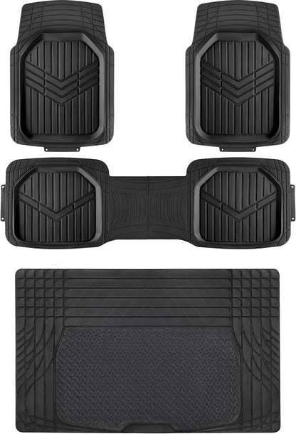 Amazon Basics 4-Piece Heavy Duty Anti-Slip PVC Floor Mats with Cargo Liner, Waterproof Trim To Fit Car Mats, Easy to Clean, Black by AmazonBasics