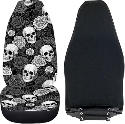 Black White Skull Rose Car Seat Covers Front Seats Bucket Covers | Gothic Halloween Spider Web Automotive Interior Decor Accessories Universal for SUV, Sedan, Van, Truck - Image 4