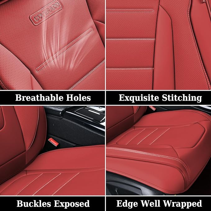 Coverado Car Seat Covers Front, Seat Covers for Cars, Waterproof 2-Pack Car Seat Cushions, Leather Carseat Seat Protectors, Universal Seat Covers Fit for Most Sedans SUV Pick-up Trucks(Red) - Image 6